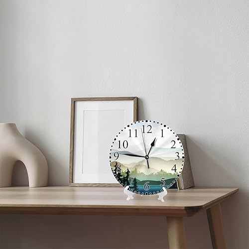 Miniatura 7 de Reloj de pared de paisaje natural, montaña y lago Natures Hills, árbol en ríos, reloj silencioso de 10 pulgadas sin tictac, funciona con pilas para