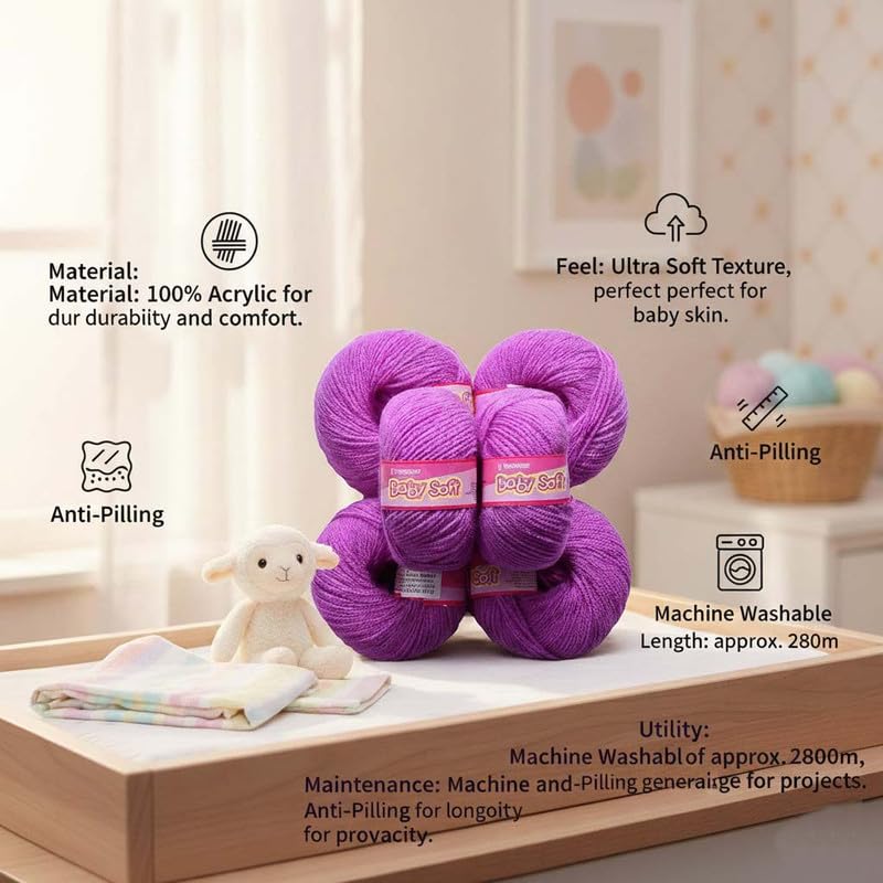 Image of M.G Enterprise 100% Acrylic Wool Red (16 pc) Baby Soft 4 ply Wool Ball Hand Knitting Wool /Art Craft Soft Fingering Crochet Hook Yarn, Needle Knitting Yarn Thread Dye N
