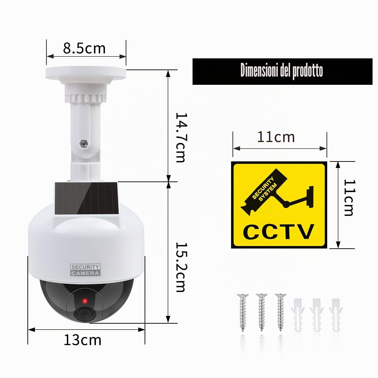 ERWEY Dummy fotocamera solare fotocamera finta simulata Dummy Speed Dome con obiettivo videosorveglianza, telecamera di sorveglianza, per interni ed esterni