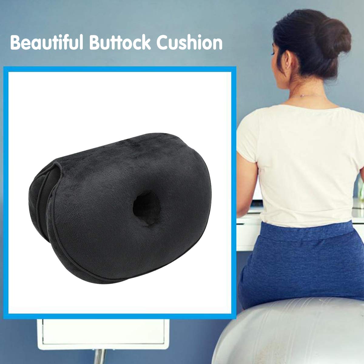 Coussin de Siege Coussin Chaise Coussin Coccyx en Mousse à Mémoire Coussin D'assise Pliable Ergonomique Soulève Hanches Disponible Toutes Saisons pour Voiture Bureau Noir