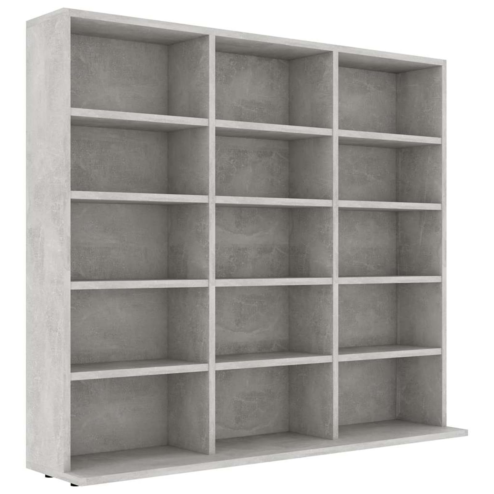 Gecheer CD-Regal, 15 offene Fächer, Betongrau, 100 x 23 x 89,5 cm, aus Holzwerkstoff, für Wohnzimmer, Büro oder Schlafzimmer zur Aufbewahrung von CDs, Schallplatten und Zubehör