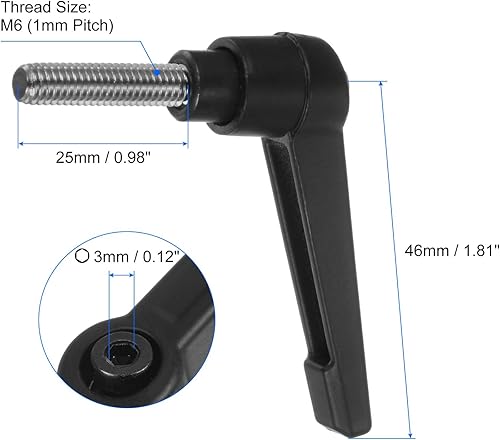 Miniatura 186 de uxcell 4 manijas de palanca de sujeción, perno macho roscado de acero al carbono de óxido negro M8 x 0.59 pulgadas, asas ajustables de bloqueo
