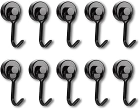 Ronoza 10 Stück Magnethaken Extra Stark,Neodym Magnete Haken 16MM,Magnetische Haken Max Tragfähigkeit 10KG Geeignet für Grill,Küche, Gadgets, Schließfächer, Büro, Kühlschränke (Schwarz)