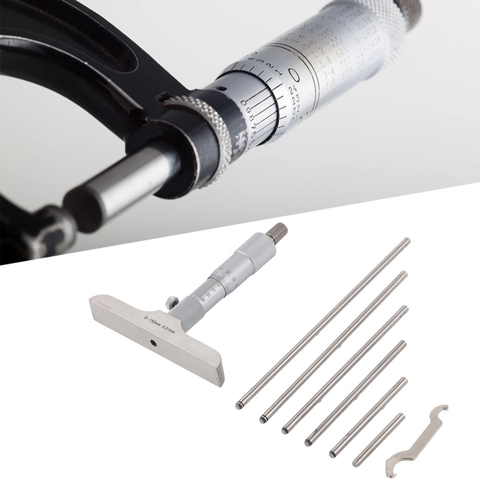 ANKROYU Depth Micrometer Gauge, Round Head Depth Micrometer Gauge, High Accuracy Micrometer Gauge Measuring Tool, Gage Measuring Tool for Measuring (0-150mm 6 inches)