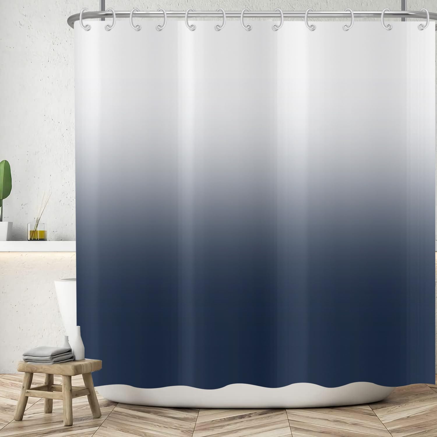 ASDCXZ Navy Blue Shower Curtain 165x180 cm, Modern Simplicity Navy Blue White Gradient Splicing Bath Washable Shower Curtains Polyester Textile Waterproof Bath Curtain for Bathtub with 12 Hooks โ image 1