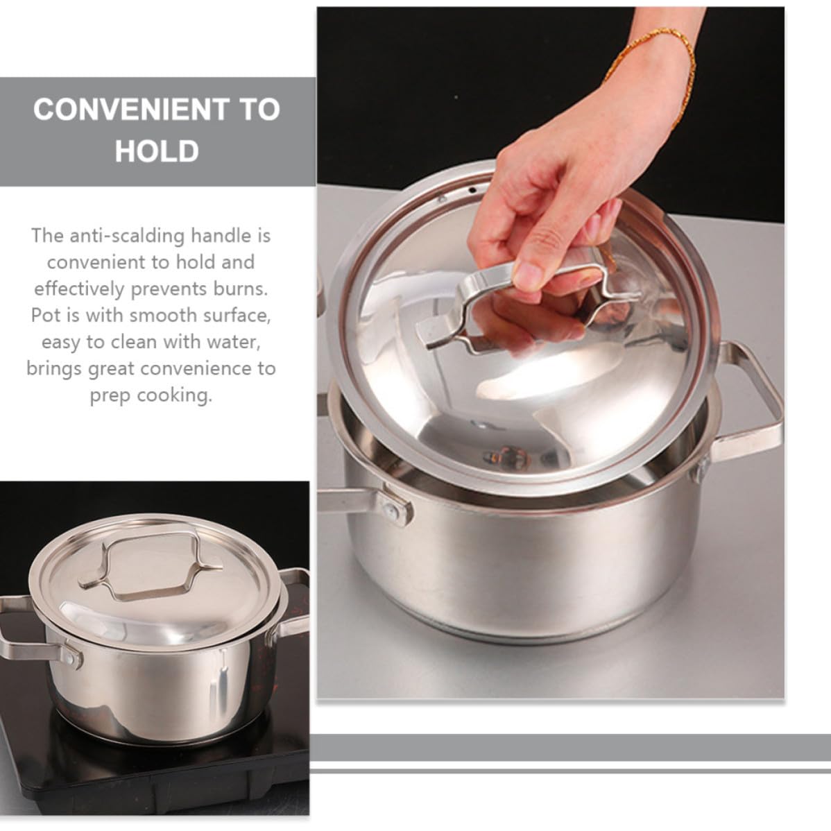 Luxshiny Pentola per Zuppa in Acciaio Inox Argento, 1 Pezzo