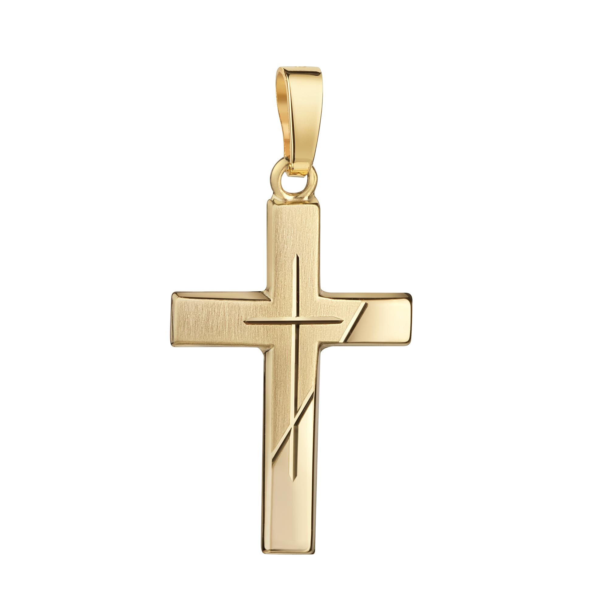 Gold Kreuzanhänger 333 mit Diamantschliff Kreuz in Kreuz, teilmattiertes Goldkreuz mit Halskette oder ohne Kette wählbar + Schmuck-Etui + Echtheitszertifikat