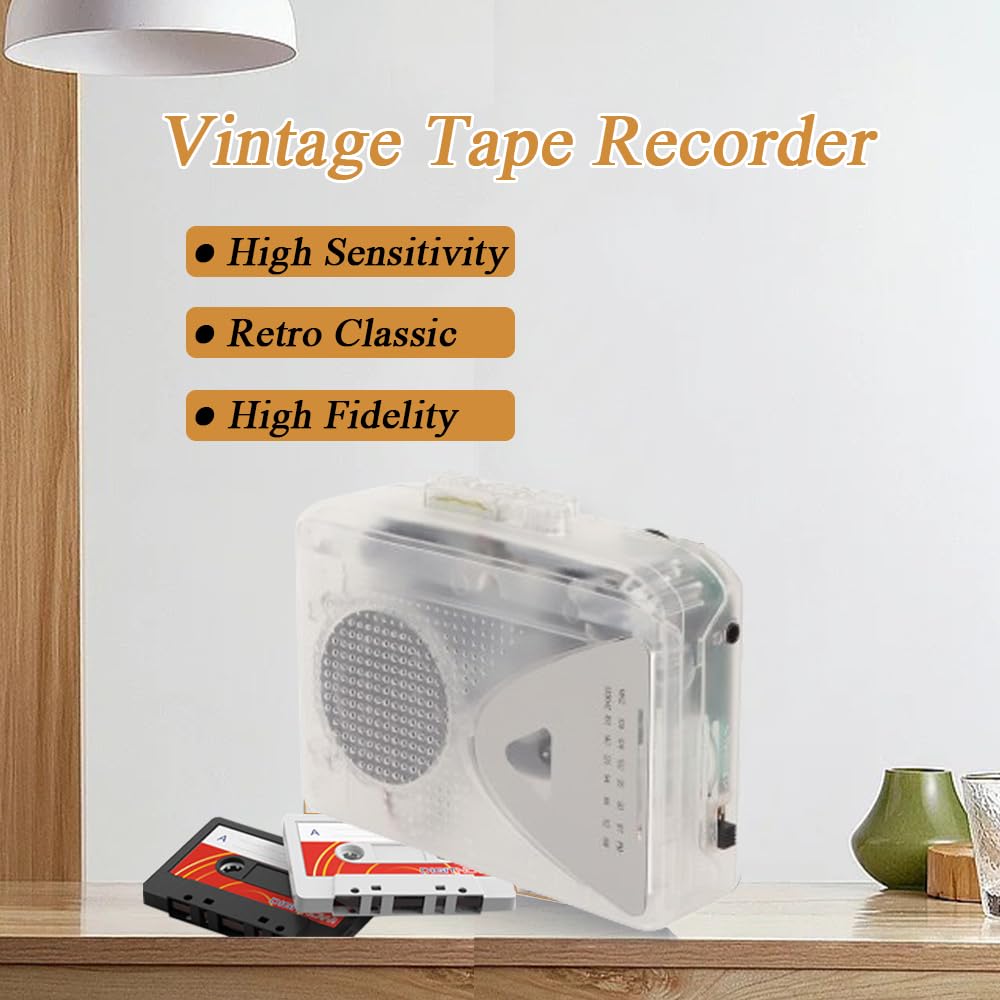 LOCADENCE Portable Cassette Tape Player, Battery and USB Power FM AM Radio with Speaker, Stereo Cassette MP3 Tape Player with 3.5mm Jack, Supports 87?108MHZ FM and 520?1600KHZ AM, (Transparent)