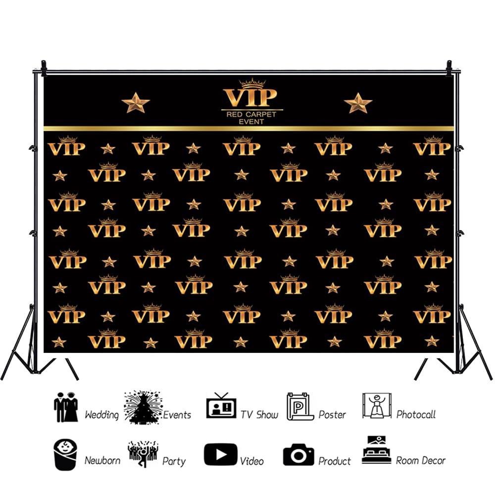Toile De Fond Photo 3x2.5m Noir Et Or - Style VIP Étoiles Couronne - Pour Shooting, Fêtes, Mariages