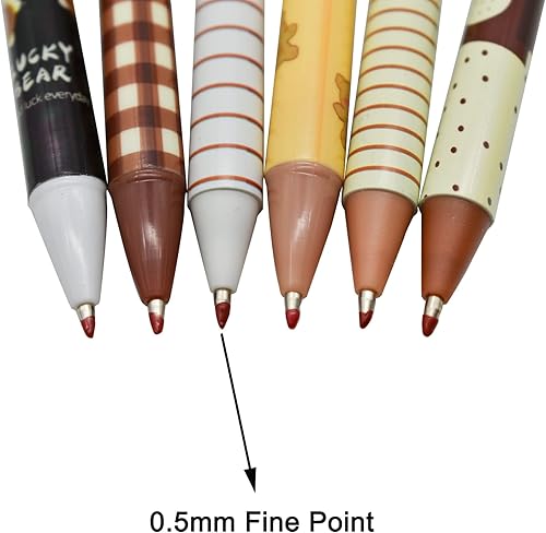 Miniatura 4 de Maydahui 12 bolígrafos de gel con diseño de oso de dibujos animados para niña, bolígrafos retráctiles de impresión animal de tinta negra para