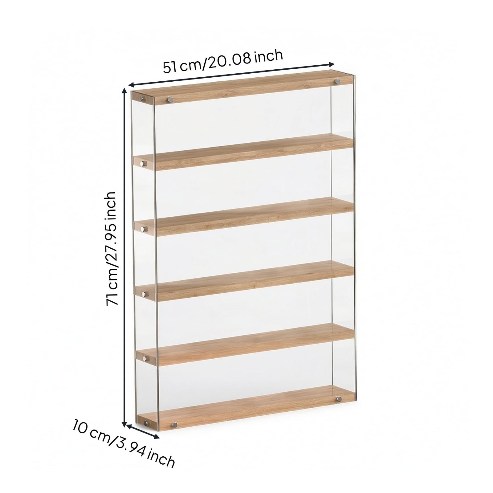 Colcolo Zufallsbox-Figuren-Vitrine aus Acryl staubgeschützt Acryl-Displaybox mit Holzmaserungsregalen hochtransparent Puppenvitrine für Schlafzimmer, Büro, 50CM, 5-Stufig