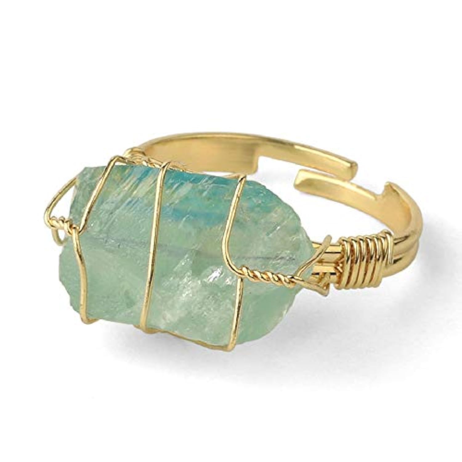 COLORFUL BLING Raw Healing Crystal Natural Stone Ring Statement Copper Wire Wrapped Irregular Crystal Gemstone Adjustalble Ring Jewelry for Women