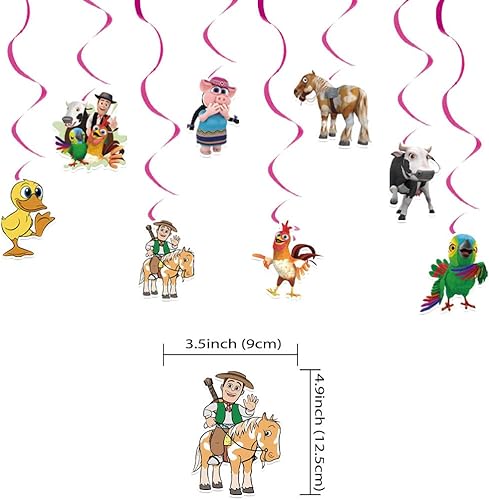 Miniatura 3 de Zenon Farm - Cartel de suministros para fiesta de cumpleaños y 8 espirales colgantes para decoraciones de cumpleaños de Zenon Farm, niños y niñas