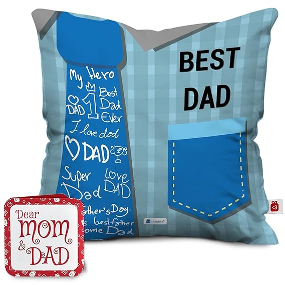 Indigifts Father Best Dad Printed Blue Cushion Cover 12x12 inches with Filler - Gift for Father, Gift for Papa Birthday, Gift for Papa, Daddy Gifts, Papa Gift Item