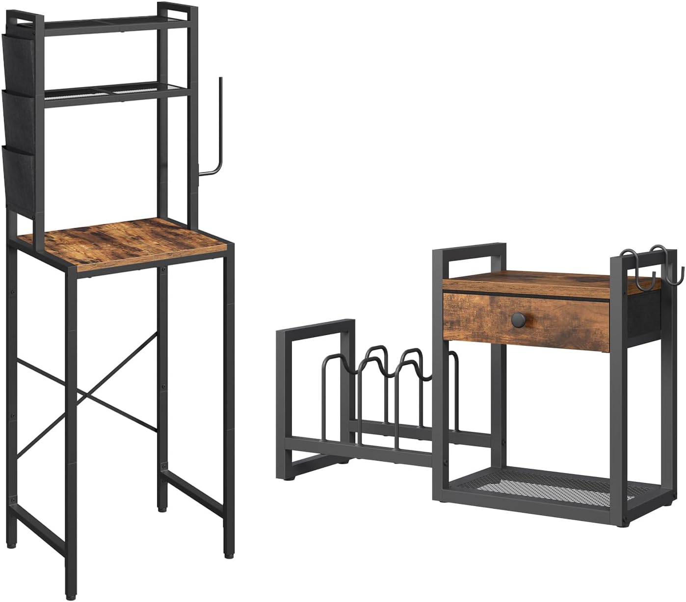 Bakers Rack with Mini Fridge Shelf Bundle, Pot Rack, Pots and Pans Organizer Rack,BRHR5401-POHR2201