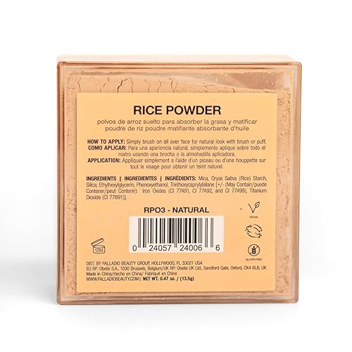 Miniatura 3 de Palladio Polvo de arroz polvo natural y suelto absorbe el aceite deja la cara con un aspecto suave y ayuda a que el maquillaje dure más tiempo para