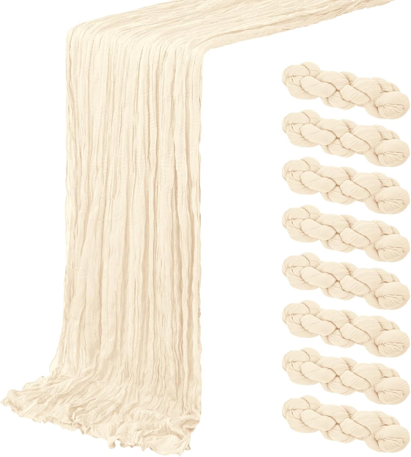8 Pack Ivory Cheesecloth Table Runner 20 x 120 inch Gauze Table Runners 10 FT Long,Semi Sheer Cheese Cloth Fabric Table Runner Bulk for Wedding,Party,Baby Shower,Bridal Shower Decoration