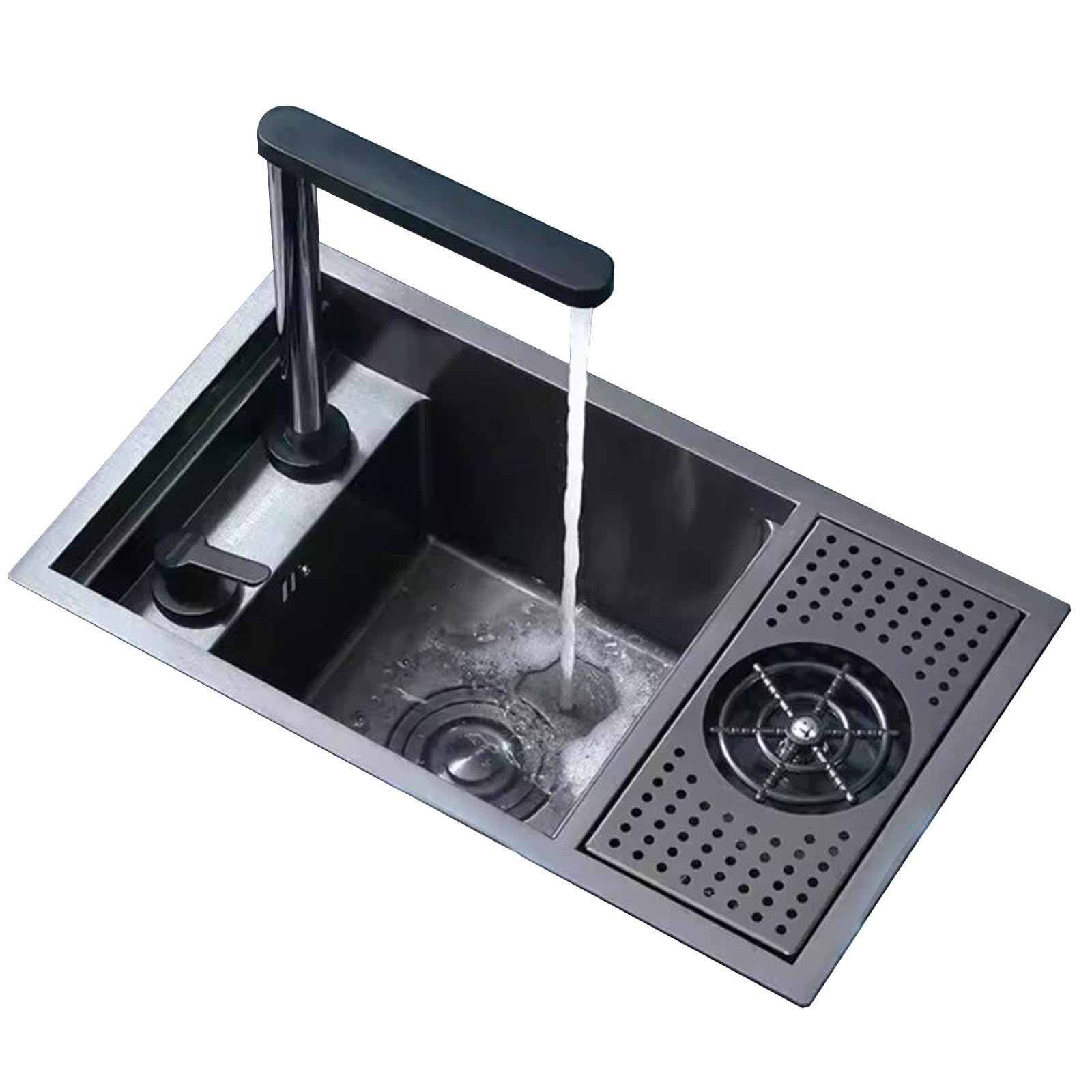 CZYWKDDPP Single Bowl Commercial With Hidden Design For Coffee Shops Bars RVs Cup Washer And Foldable Faucet Included Siphon Above-the-counter Basin