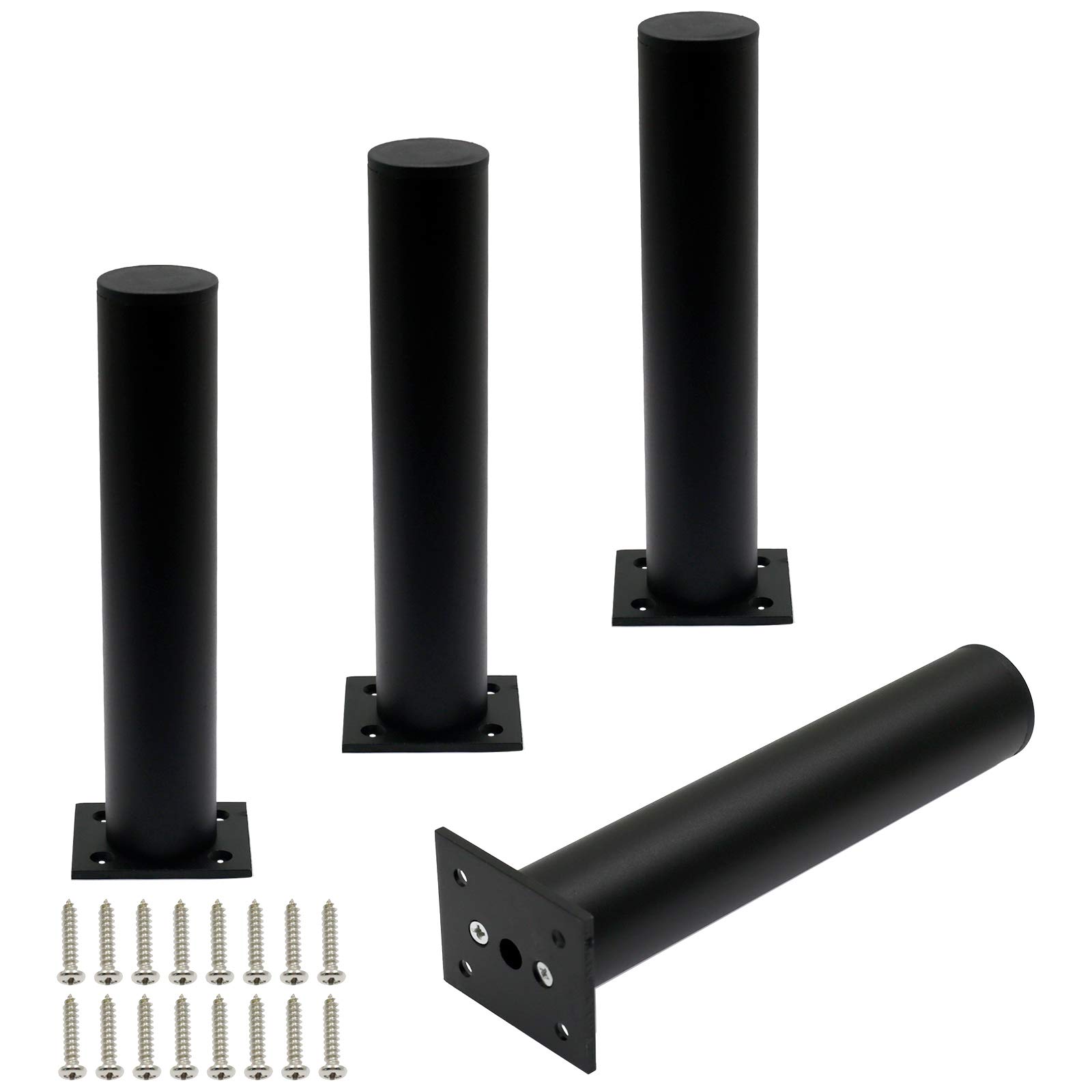 Kyuionty 4 Pack Adjustable Furniture Legs Round 1.5" Dia Thickened Aluminum Alloy Sofa Shelves Table Kitchen Adjustable Feet 8" Height (Black)