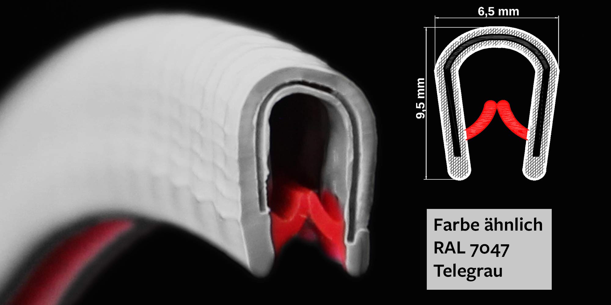 SMI-Kantenschutzprofil KS1-2HG für 1-2mm PVC mit Stahleinlage Hellgrau selbstklemmend ohne Kleber - Kantenschutz, Kederprofil, Kantenprofil, Kantenschutzleiste für Autotüren, Bleche (100 m)