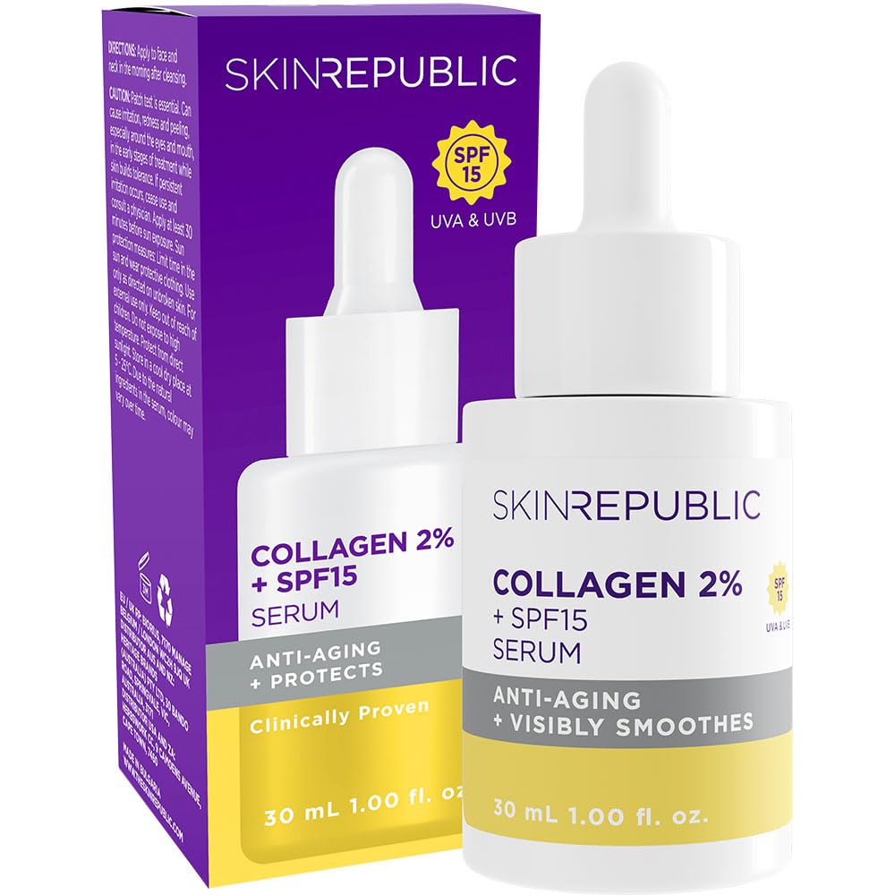 Skin Republic 2% Collagen SPF 15 Anti-Aging Serum to reduce fine lines and wrinkles, Helps keep skin plump and firm for a youthful look (30ml)