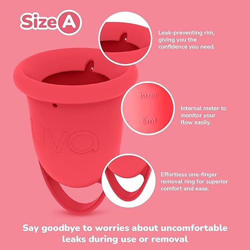 Miniatura 5 de UVA Kit de copa menstrual tamaño A  Juego de vasos de periodo reutilizable de flujo moderado  Copa de silicona suave a prueba de fugas,