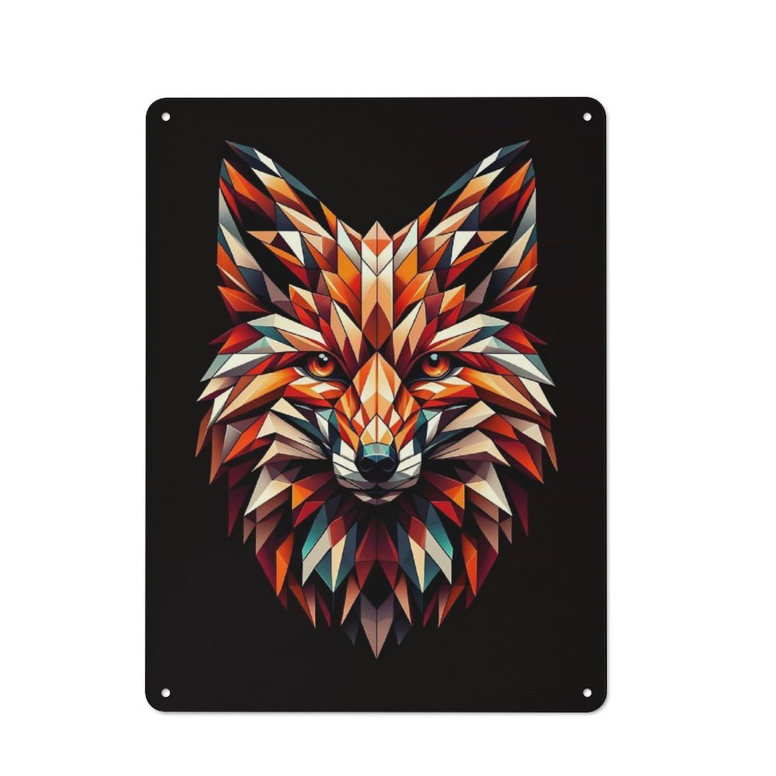 Junmoney Style-1 Metal Plaque 40X30cm With Geometric Fox For Hallway Wall, Rustic Decor, A Metal Wall Feature For Hallways And Entrance Areas
