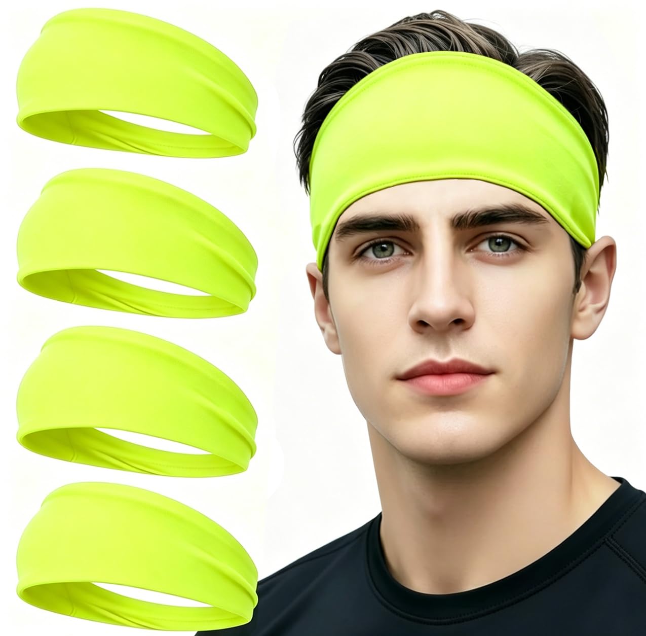 4 pcs Summer Sports Headbands, Stretchy Durable Sweatband Hairbands for Men Women Fitness Pilates Running Yoga