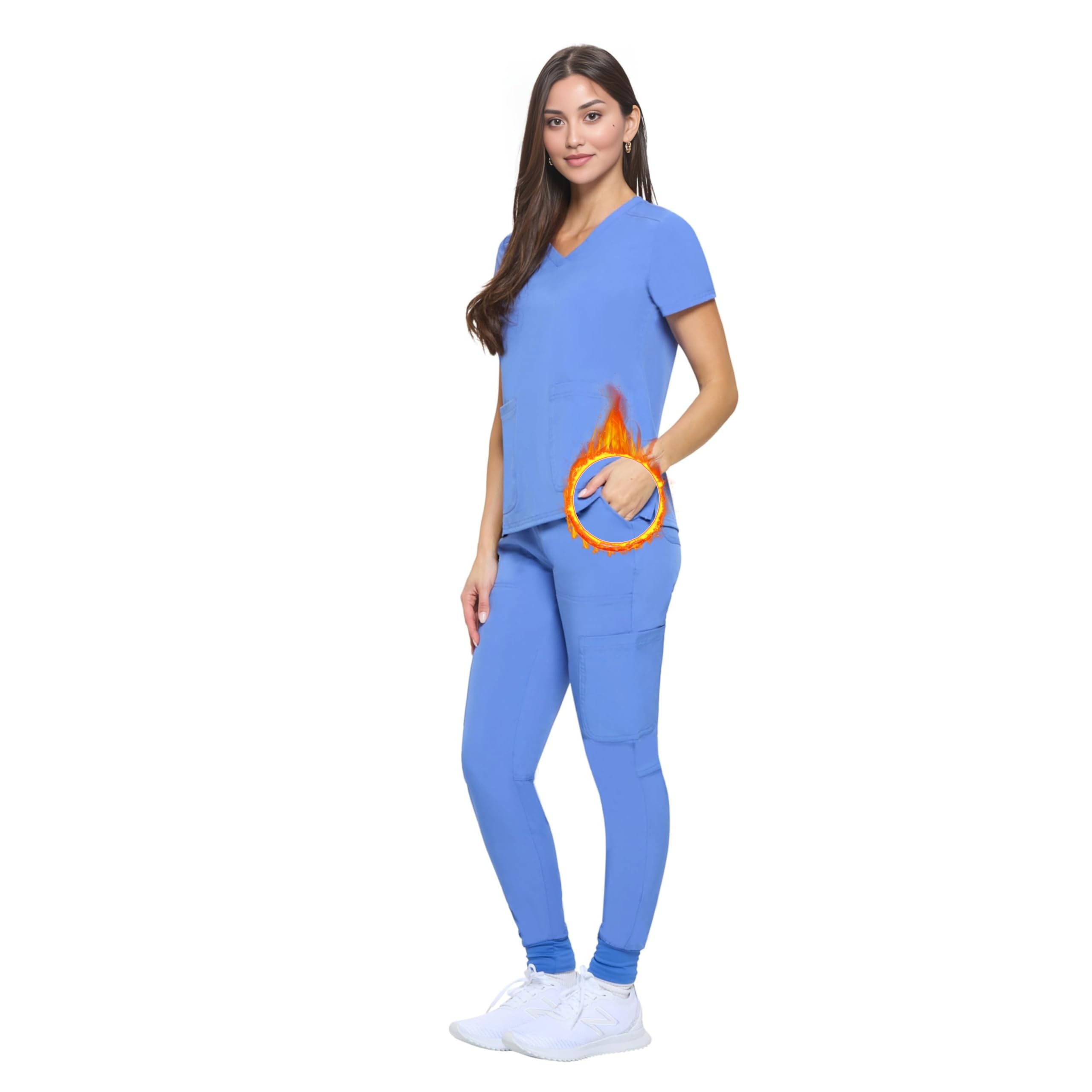 ACTIVE UNIFORMS Women's Essential Scrub Set Cool Stretch Jogger Scrub Top and Pant Nursing Uniform Clearance Workwear (Ceil Blue, Large)