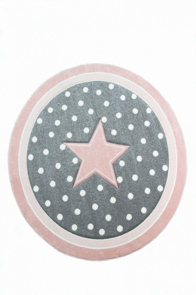 CARPETIA Kinderteppich Kinderzimmerteppich Babyteppich Mädchen runder Teppich mit Stern rosa Creme grau Größe 120 cm Rund