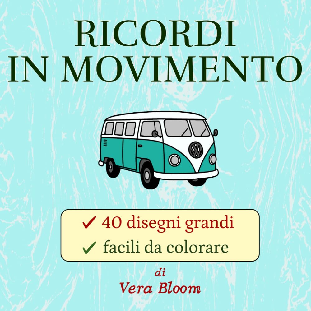 RICORDI IN MOVIMENTO: 40 disegni di veicoli iconici per adulti e anziani, grandi e facili da colorare, linee spesse, pagina singola, antistress
