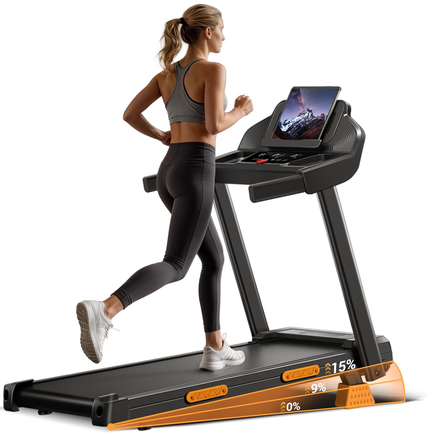 LONTEK Tapis de Course Pliable Inclinable 15%, 12KM/H Tapis de Marche Inclinable,Treadmill Home avec Moteur 3,0 CV et Affichage LED, Charge Max.136KG