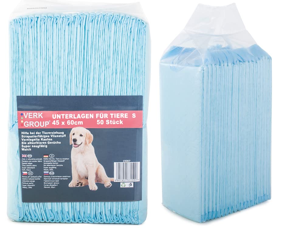 Juego de 50 almohadillas para cachorros, tamaño "S", aprendizaje a orinar, 45 x 60, para caja de arena, cama para cachorros, base para cuencos, resistente al agua, absorbe los andamios