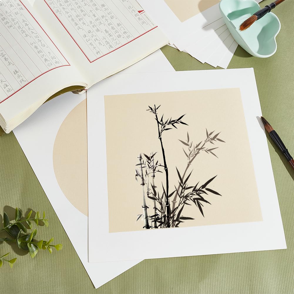 10 Sheets Pre-Mounted Shikishi Paper – Round Xuan Paper For Chinese Calligraphy & Sumi-e Painting