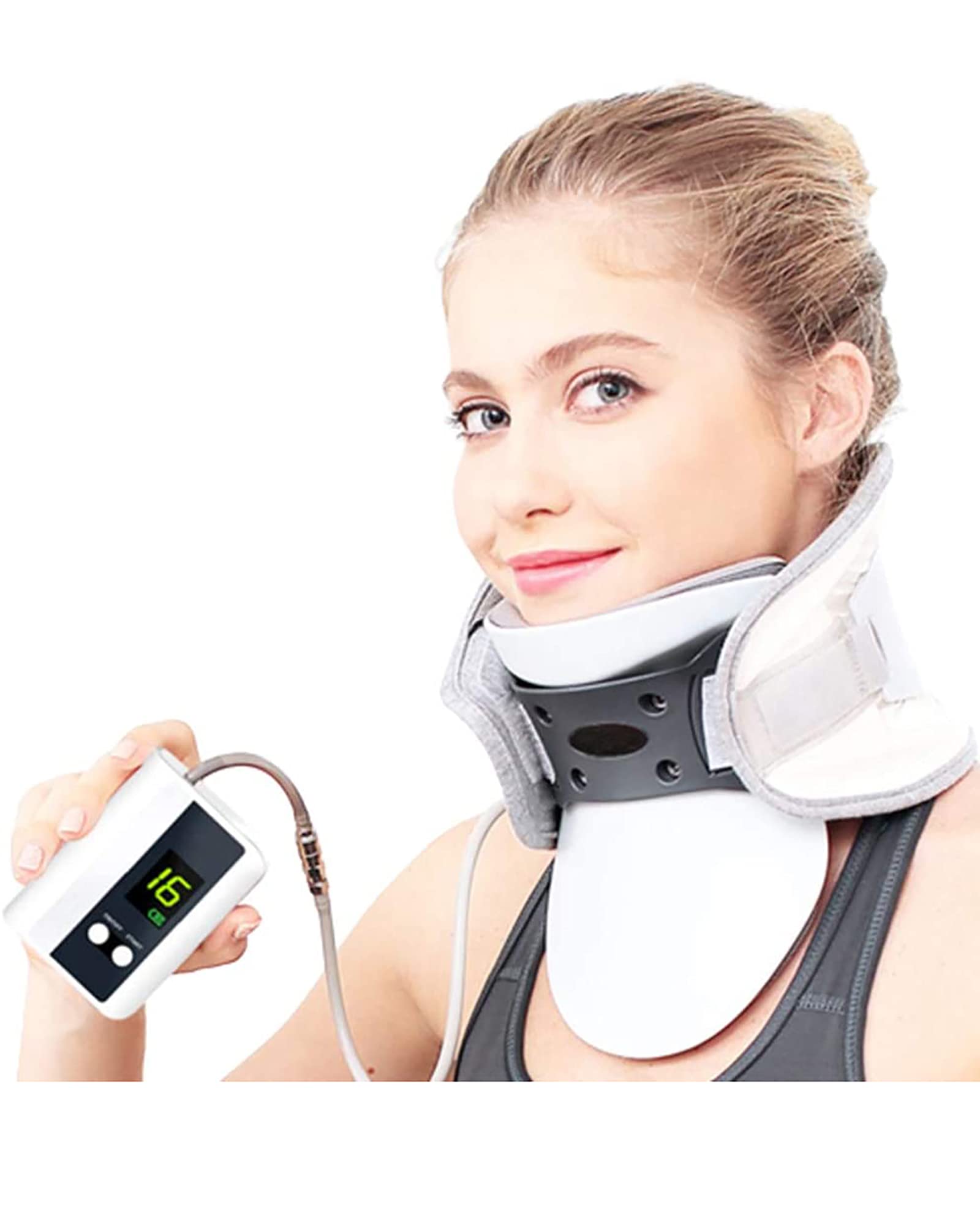 Dispositivo de tracción Cervical portátil Camilla Cervical Inflable automática eléctrica Collar de Cuello Ajustable para aliviar el Dolor de Cuello, 44 cm (44 cm)