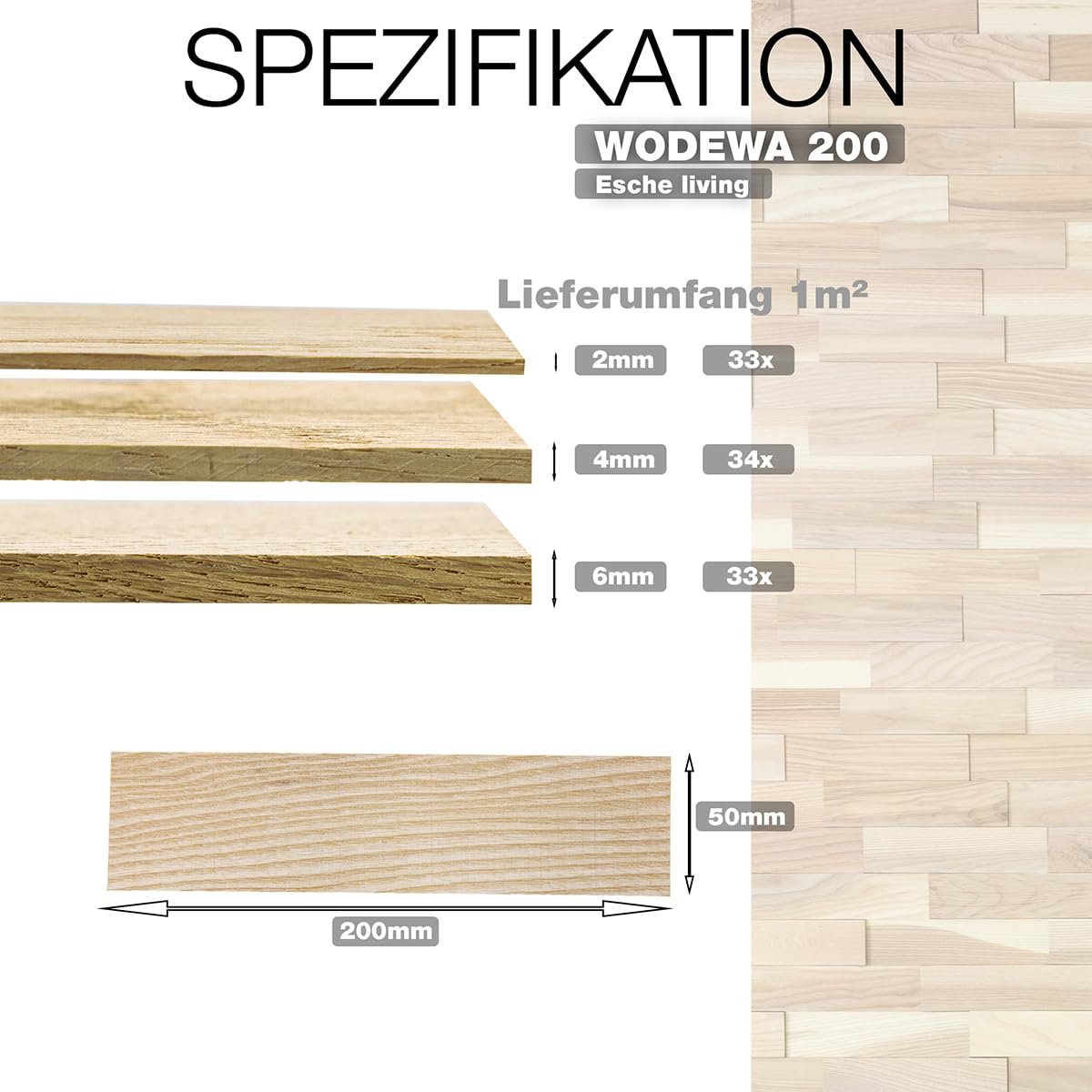 wodewa Rivestimento Murale Legno di Frassino I 1m² Pannelli Murali Rivestimento Parete Legno Decorazioni Pareti 3D Pannello Decorativo Cucina Cameretta