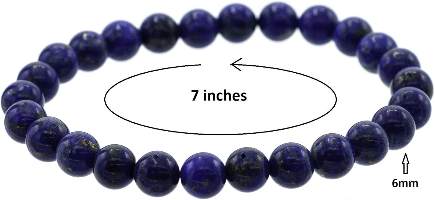 LTC Designs Shiny 6mm Round Lapis Lazuli Stretch Bracelet, 7" for Womwn, Men,andFriends