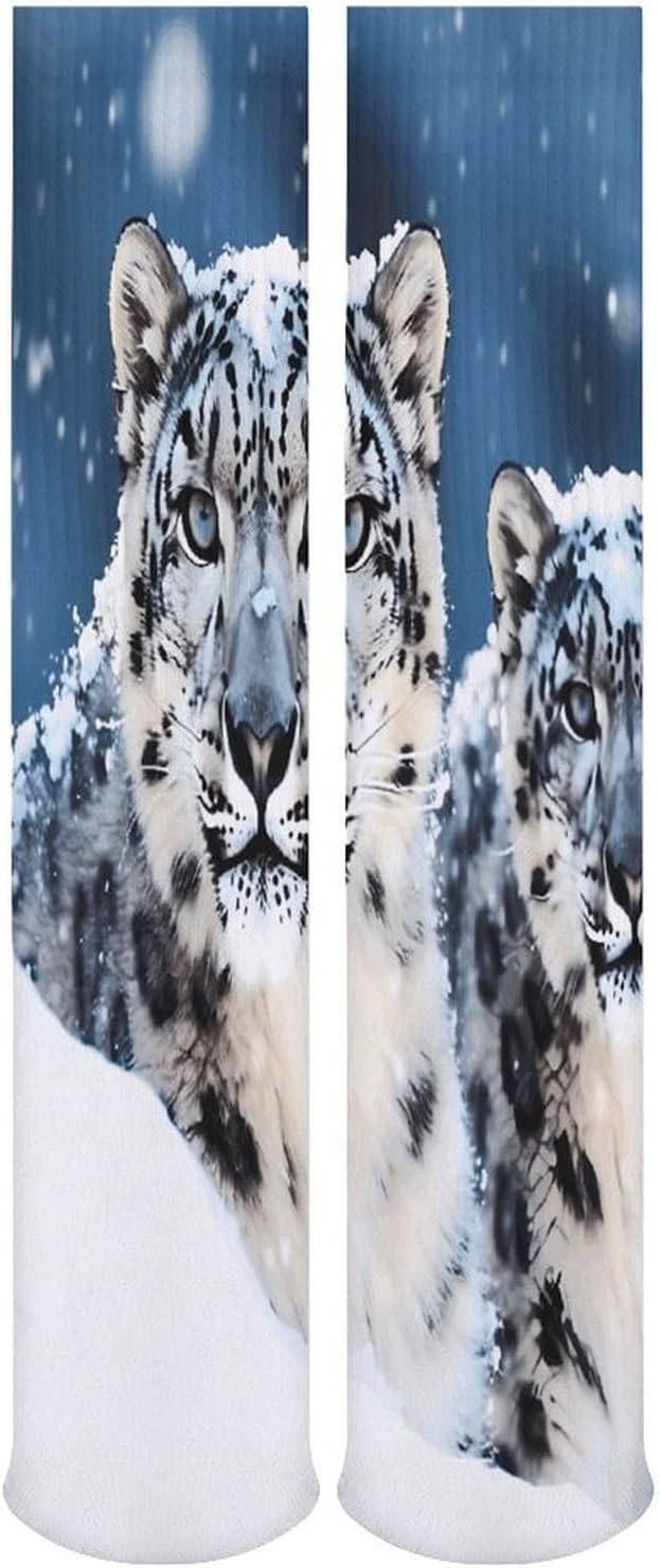 Blue Eyed Snow Leopard Knee High Socks Cozy Knee High Socks Soft Mid-Length Sock for All Seasons Daily Wear Adult
