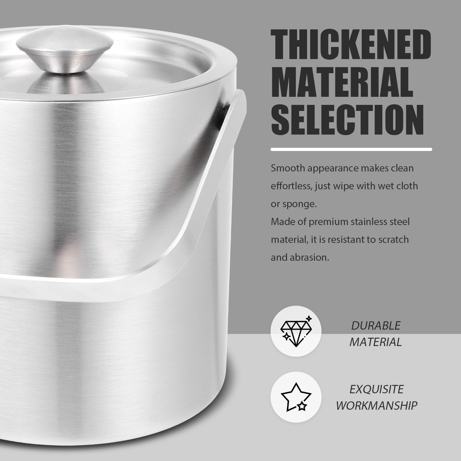 Cubo de Hielo de Acero Inoxidable 1, 3 L Asa y Tapa