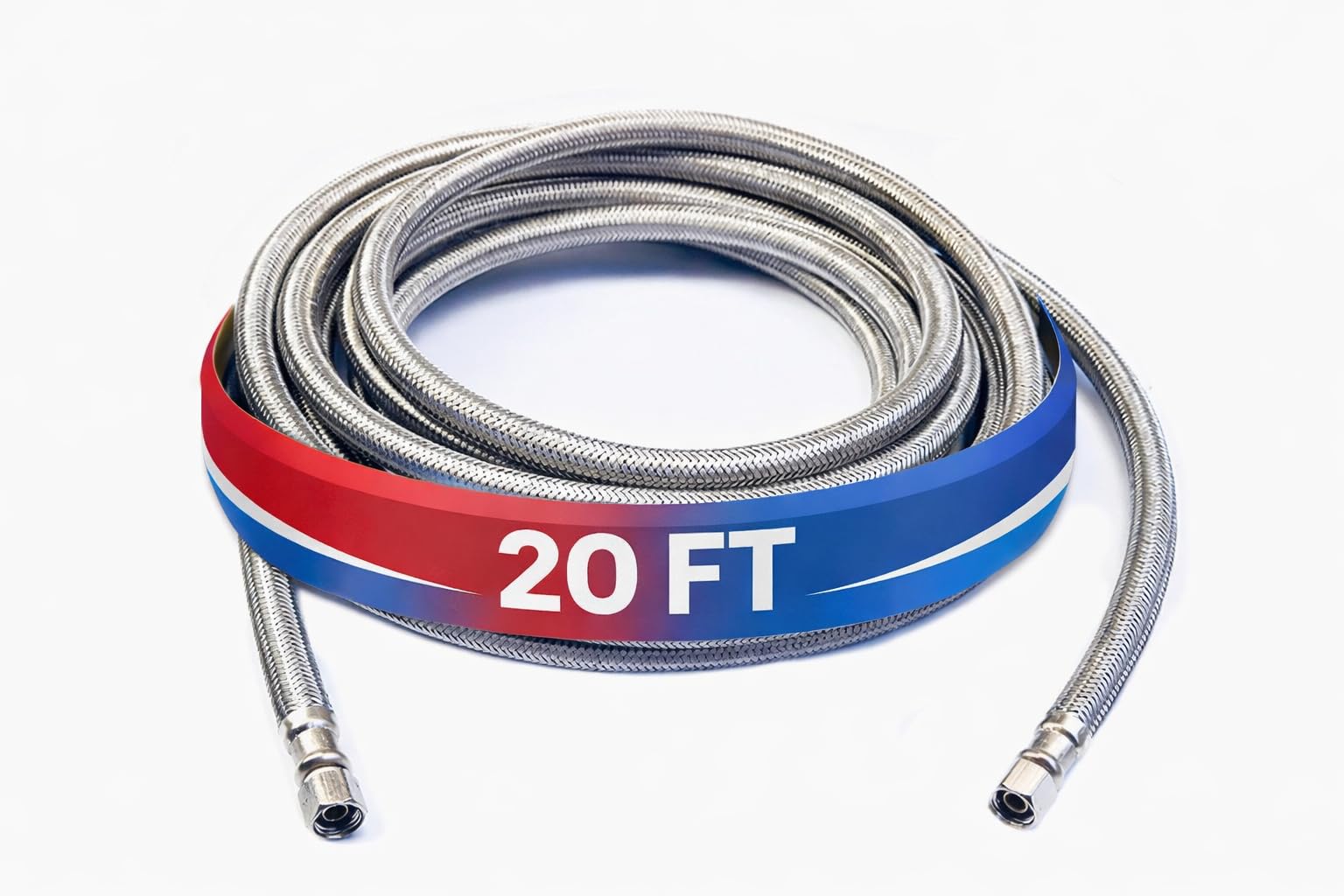 Refrigerator Icemaker Hose (20 FT) - Universal Fit to ALL Refrigerator Brands - Icemaker Water Supply Line - ¼” x ¼” Connections - SS Refrigerator Supply Hose for Ice & Water