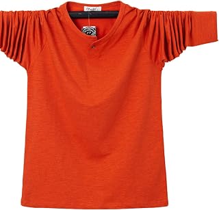 Men's Plus Size Round Neck Shirt, Oversized Cotton Long Sleeve T-Shirt Loose Top for Big Guys Fat Man