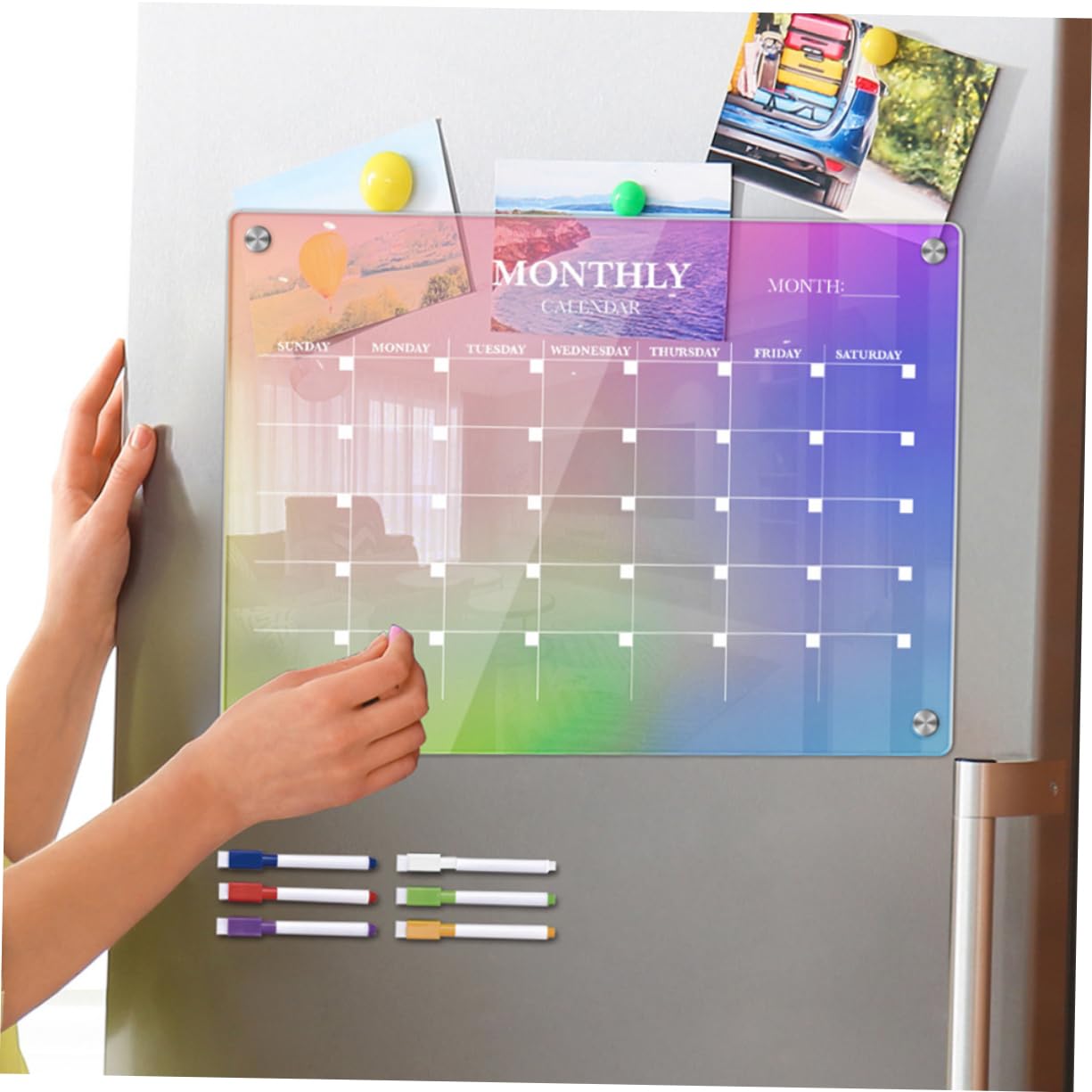 HOMSFOU Lavagna Cancellabile Secco Mensile Per Frigorifero in Planner Mensile Lista Cose Promemoria Per Cucina