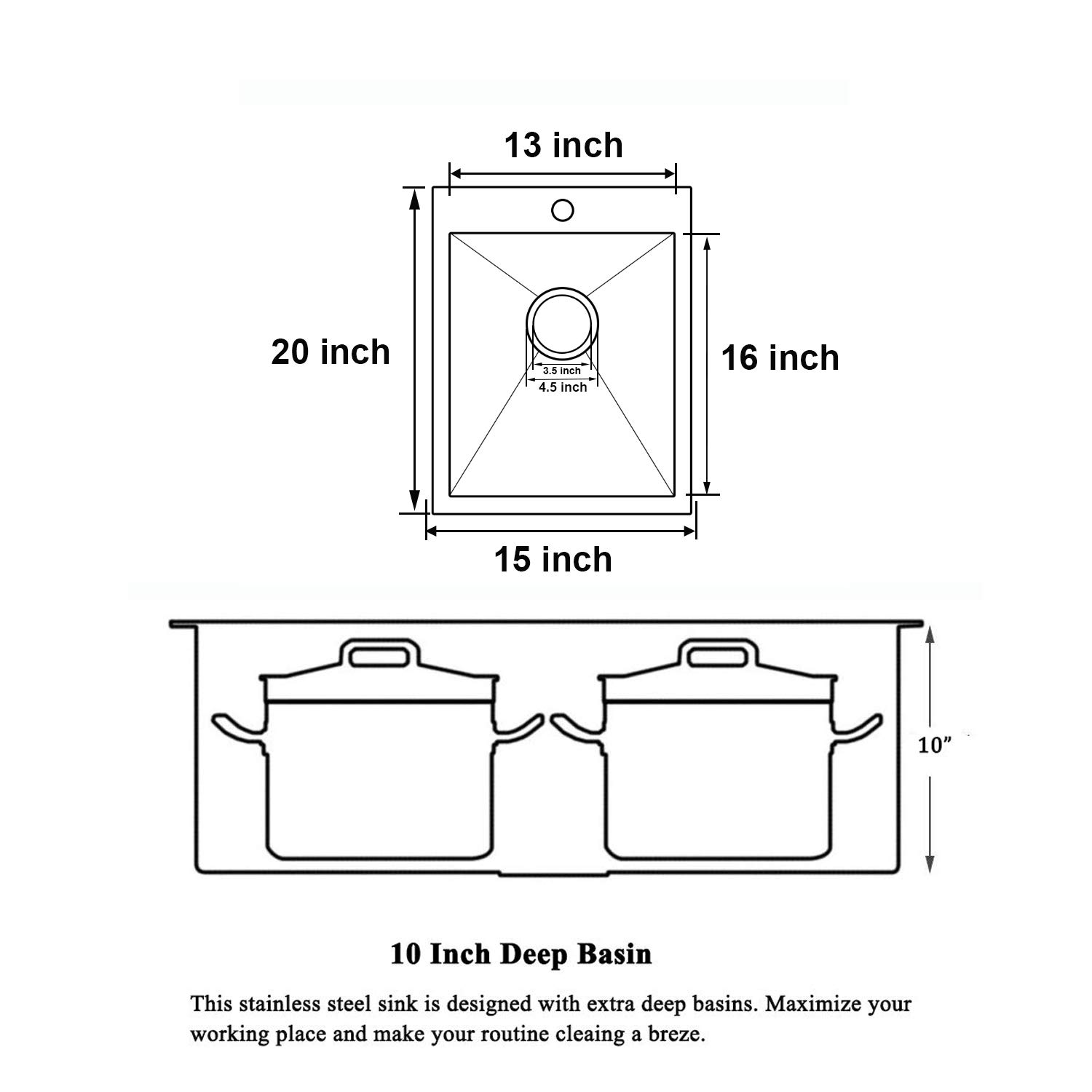 VCCUCINE Edelstahl-Barspüle – Topmount, 38,1x33 Cm (13x15 Zoll), Gunmetal Black, Inkl. Geschirrgitter & Ablauf