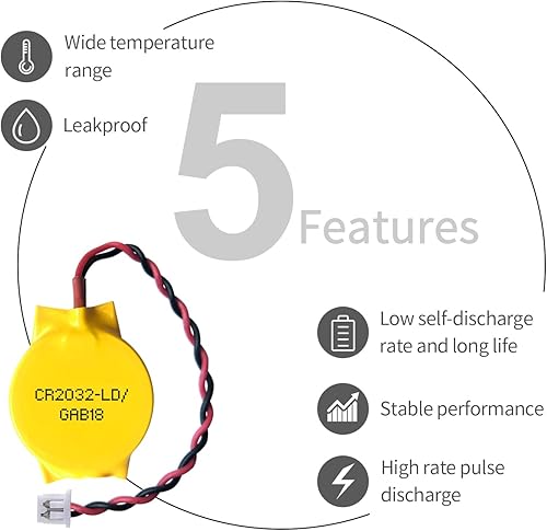 Miniatura 7 de EEMB Paquete de 10 baterías CMOS CR2032 de litio de 3 V con cables de cable y conector MOLEX, repuesto CMOS para computadora portátil Intel NUC y