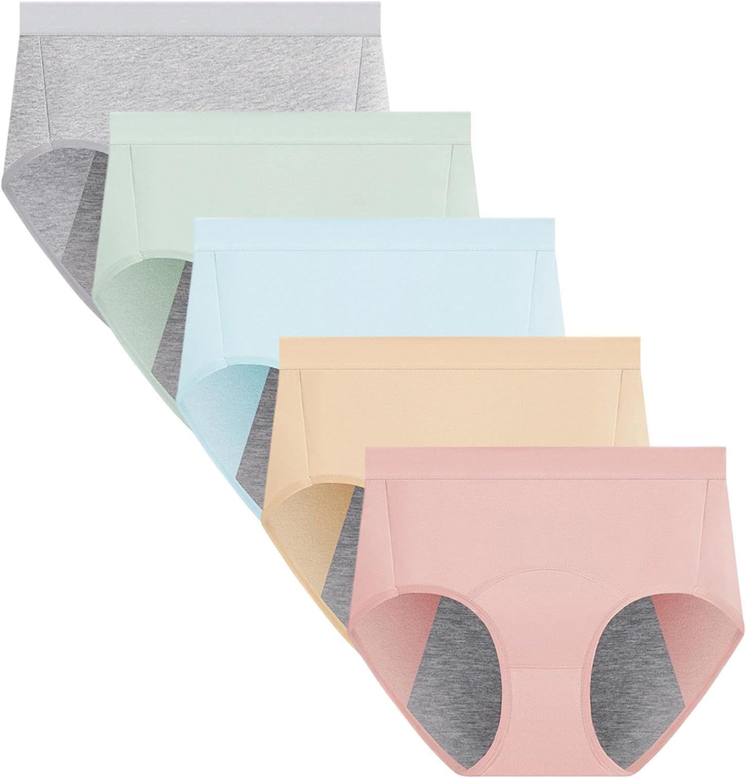 Women's Menstrual Period Panties Cotton Leakproof Underwear Protection Breathable briefs 5 Pack（Use with Pad or Tampon）
