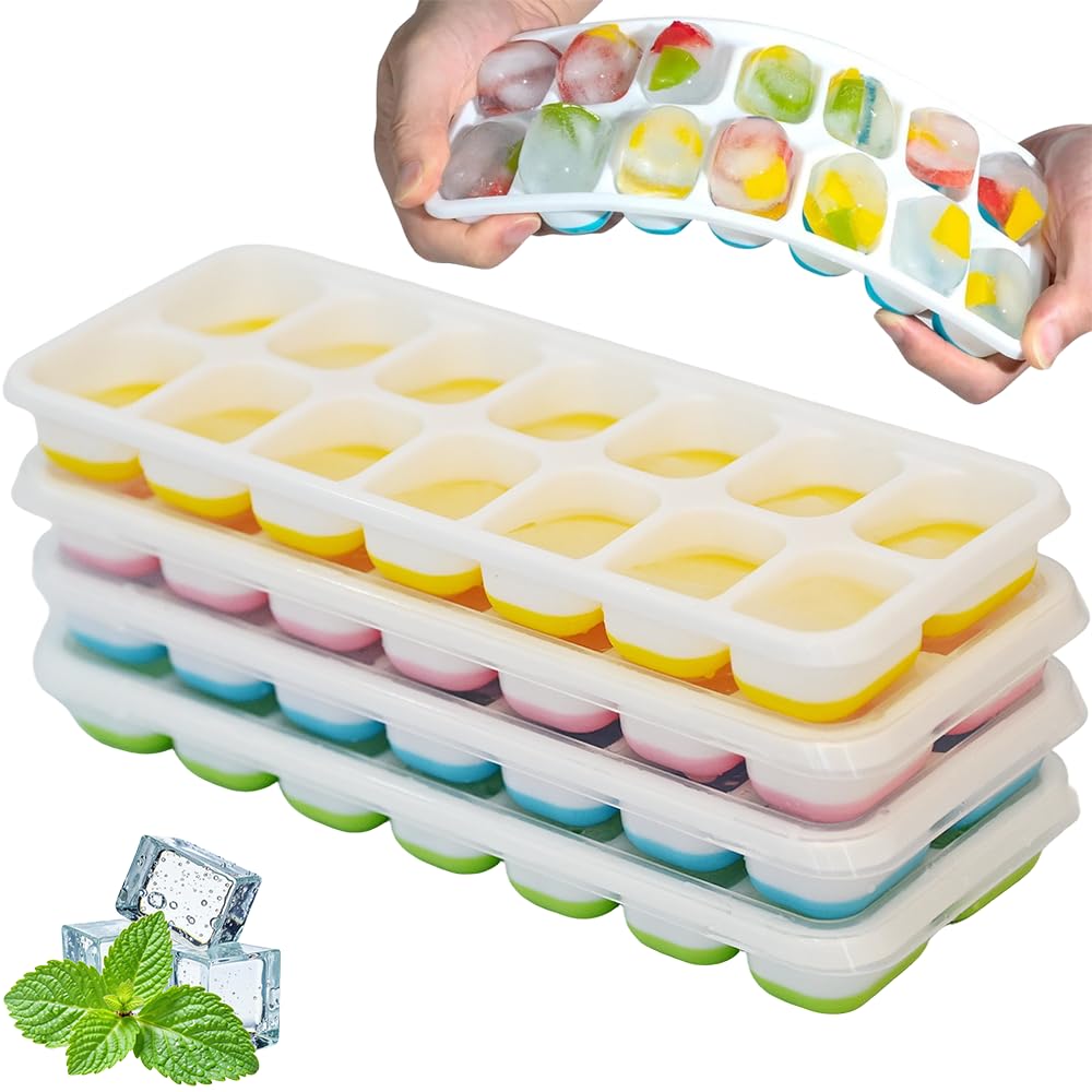 Ram® 4 X Pack Silicone Ice Cube Tray Set of 4 Ice Moulds Freezer Stackable Non Spill Ice Cube Tray Dishwasher Safe BPA Free
