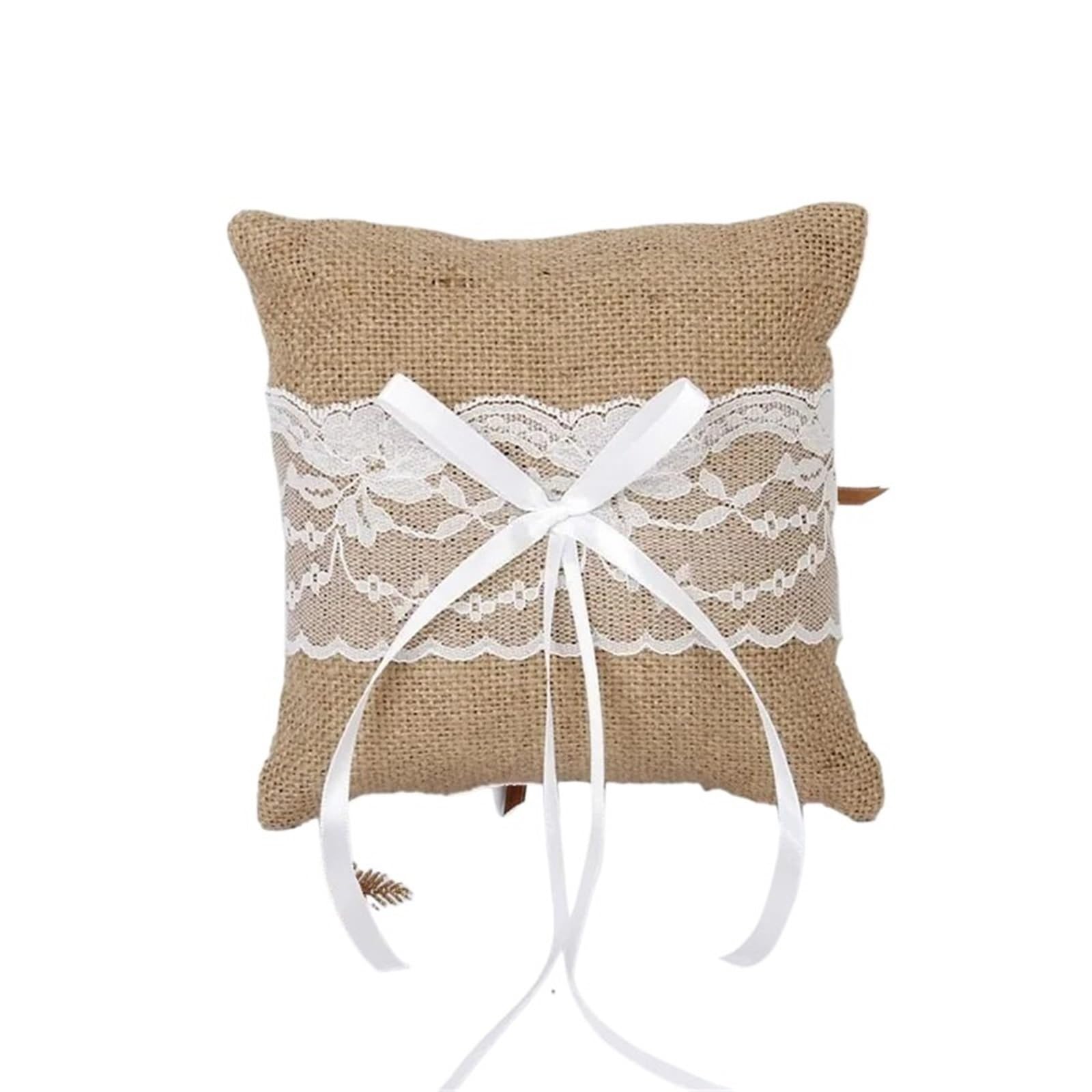 CGRSDSD Ring Bearer Pillow Vintage Burlap Wedding Ring Pillow Bearer Cushion Photo Prop Decoration Anniversary Engagement Birthday