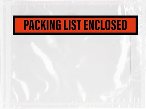 GPI - Packing List Envelopes, 7" x 5.5" Packing Slip Pouches, Clear Plastic Envelope Sleeves with Self-Adhesive Strip, Top Loading for Shipping Labels, Packing Lists, Invoices & Paperwork. 1000 Pack
