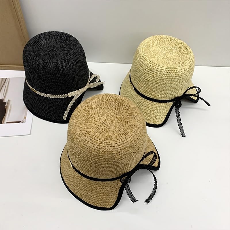 Sombrero de Verano Ajustable para Mujer,de Paja,de ala Ancha,Transpirable y Moderno,con Lazo de Encaje,Ideal para Playa,Exteriores,Vacaciones y Viajes