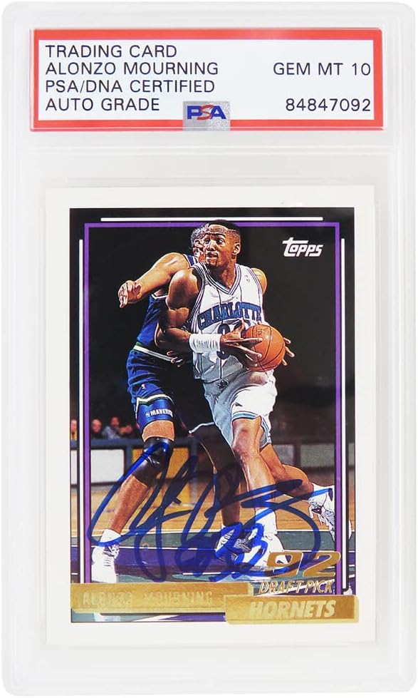 Alonzo Mourning Signed Hornets 1992-93 Topps GOLD Rookie Basketball Card #393 (PSA Encapsulated - Auto Grade 10)